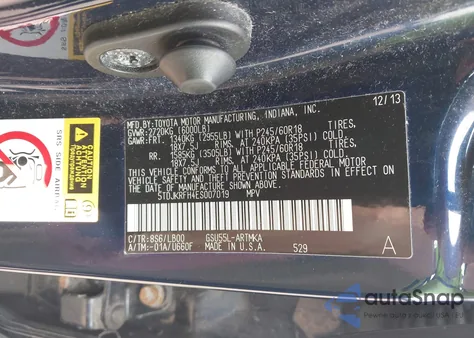 2014 Toyota Highlander Xle V6 z USA, uszkodzony, nr VIN 5TDJKRFH4ES007019